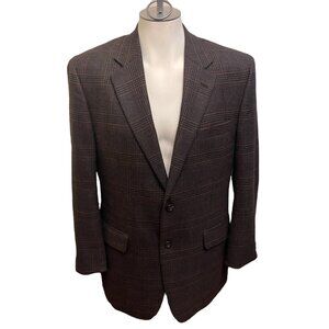 Joseph A Banks Houndstooth Windowpane Wool Blazer Sports Coat 41R Dk Grey Navy